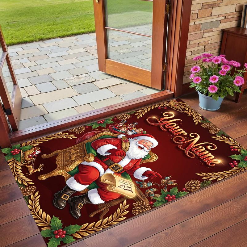 Christmas Custom Name Printed Square Area Rug Soft Non Slip Floor Carpet For Bedroom Holiday Gift