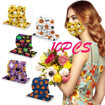 10PCS Disposable Mask Halloween Horror Printing Mask Face Warm And Windproof