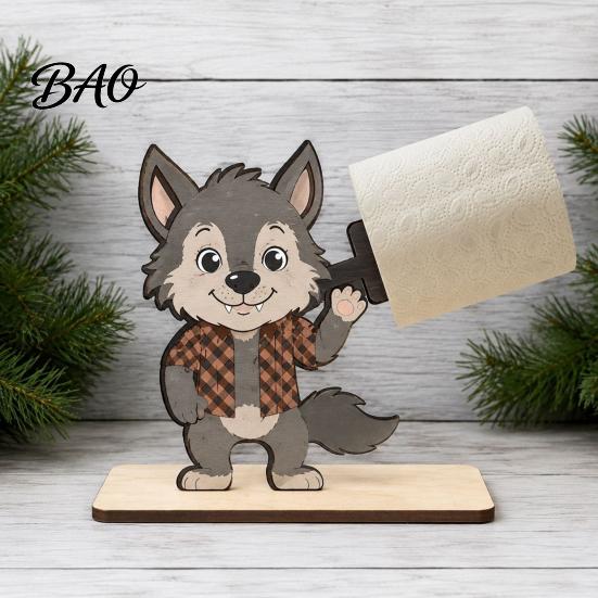 Spooky Bathroom Tissue Storage 2Pcs Halloween Paper Towel Holder, Cartoon Animal Tabletop Roll Dispenser, Wooden Stable Wood Support Stand for Kitchen