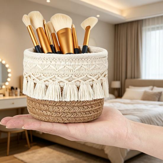 Scatola portaoggetti di grande capacità, ispessita, organizer, contenitore multiuso con decorazione a nappa per casa, camera da letto, soggiorno