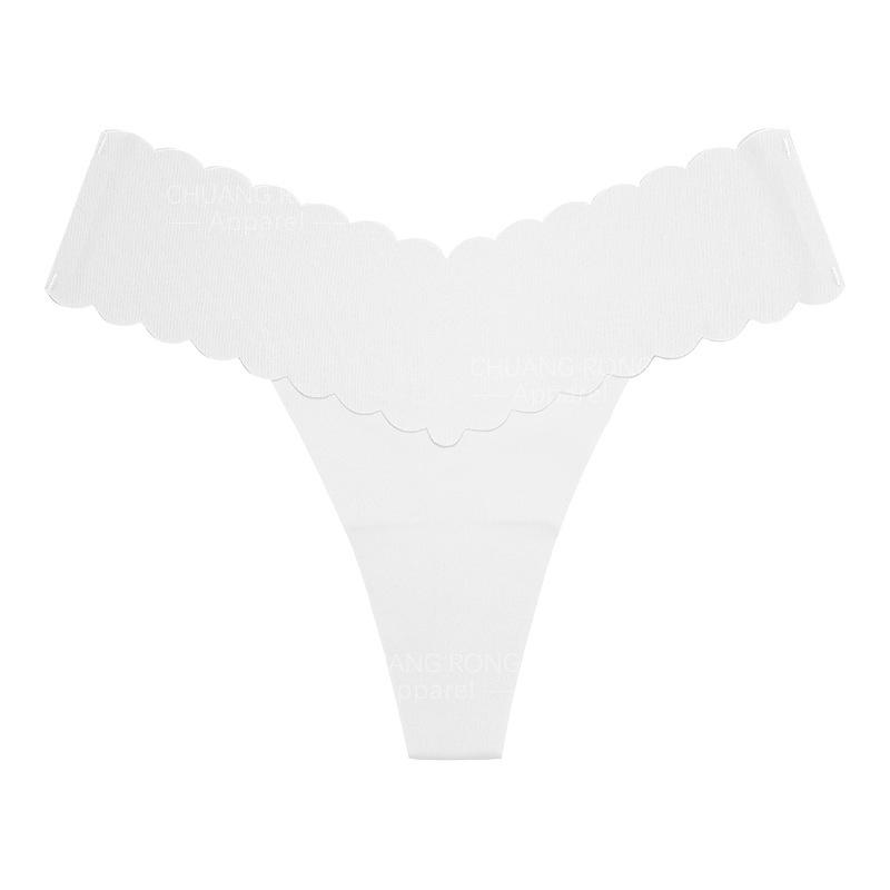 

Large size wavy edge women s underwear V-shaped low waist one-piece seamless sexy pure cotton crotch breathable fitness thong women S белый