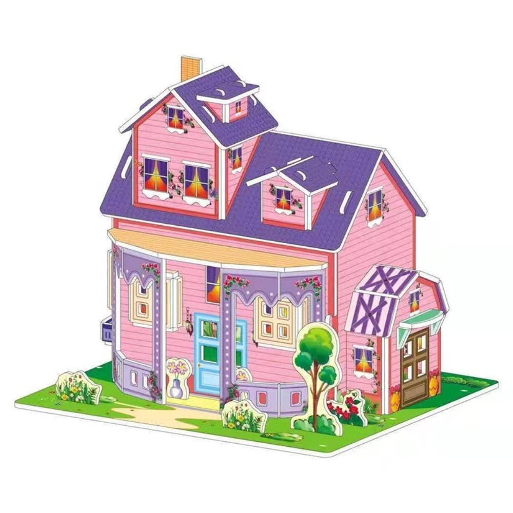 Kids 3D Stereo Puzzle Cartoon House Castle Building Model DIY Handmade Early Learning Educational Toys Gift for Children