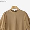 ZANZEA Women Casual Stand Collar Solid Color Summer Half Sleeve Blouse