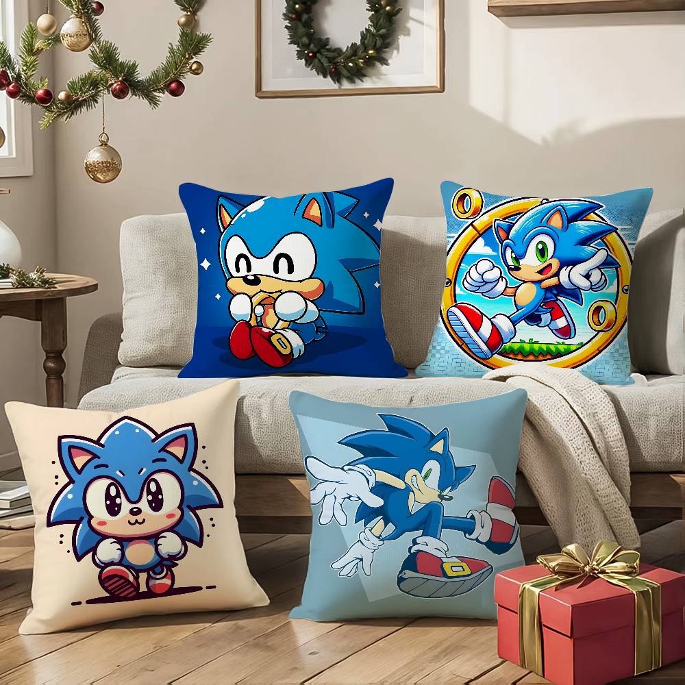 Cool Character S-Sonic-MT The Hedgehog Pillow Case Comfort Sofa Bed Silky Elegant Invisible Zipper Decorative Cushion Cover