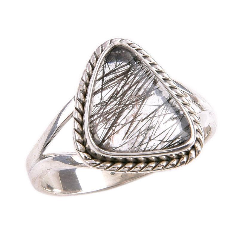 Natural Black Rutile Gemstone 925 Solid Sterling Silver Jewelry Ring S.8.5 I9h10