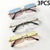 3PCS Fashion Rimless Sunglasses Women Trendy Small Rectangle Sun Glasses  Summer Traveling Style Brown Shades for Men