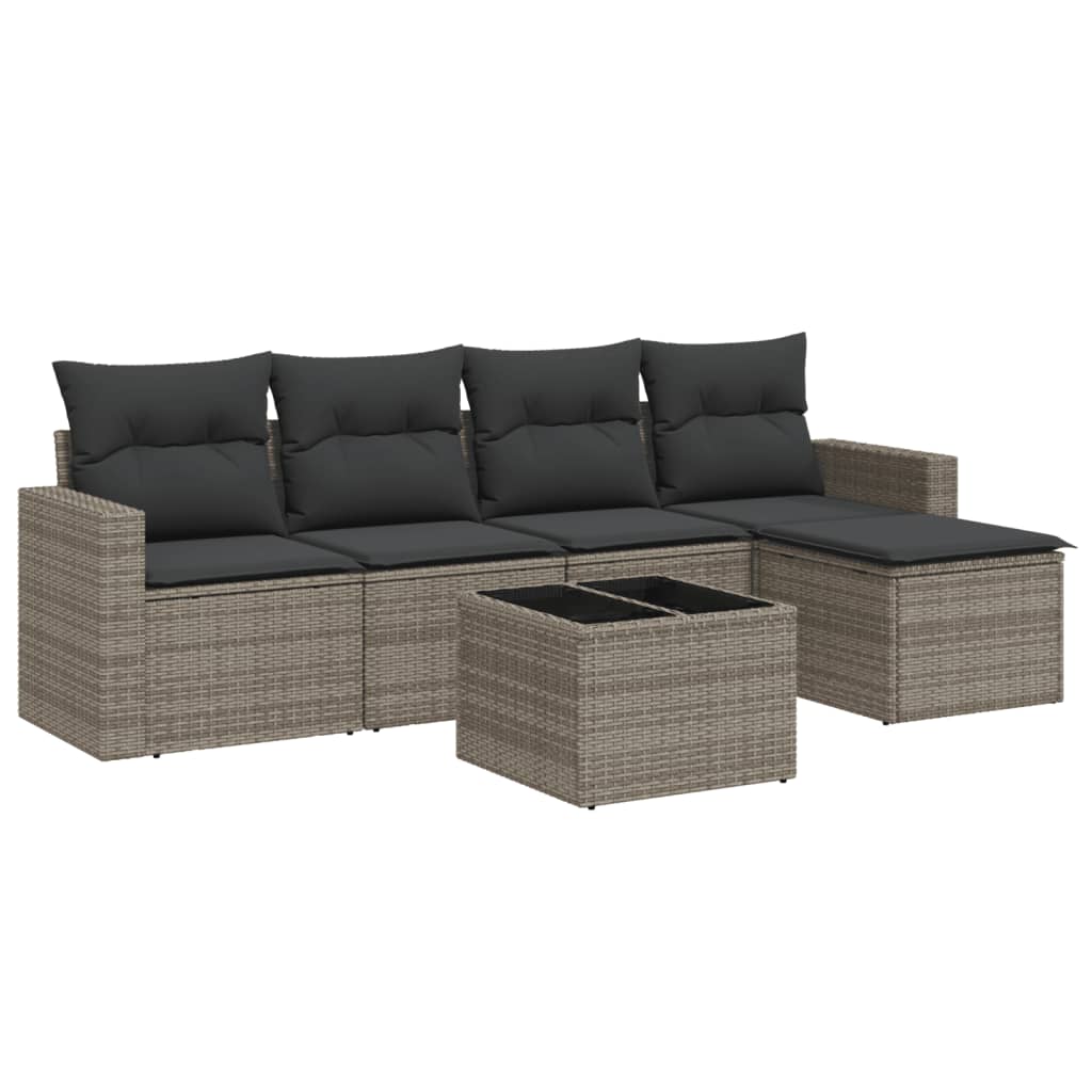 6 Piece Garden Sofa Set with Cushions Gray Poly Rattan