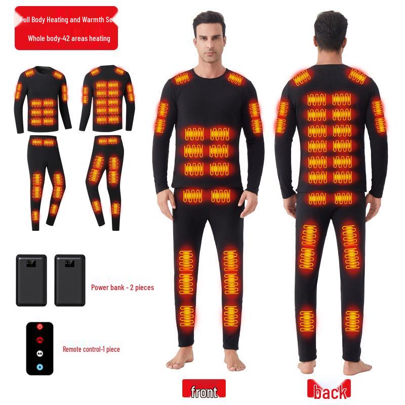 Smart Temperature-Controlled Heated Pants Set with Velvet Lining for Cold Protection - Middle-Aged and Elderly