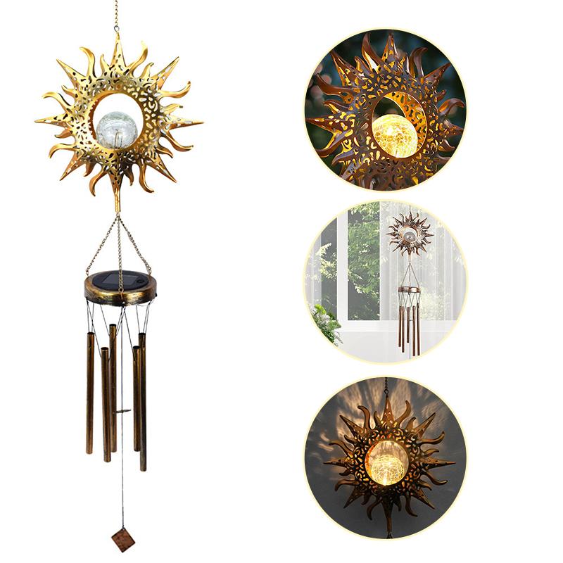 Led Solar Powered Sun And Moon Wind Chime Waterproof Light For Garden Decoration Outdoor Home Lighting