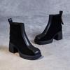Johnature Stivali alla moda con tacco alto per donna, stivali Chelsea in vera pelle con tacco spesso e bassi in pelle di mucca