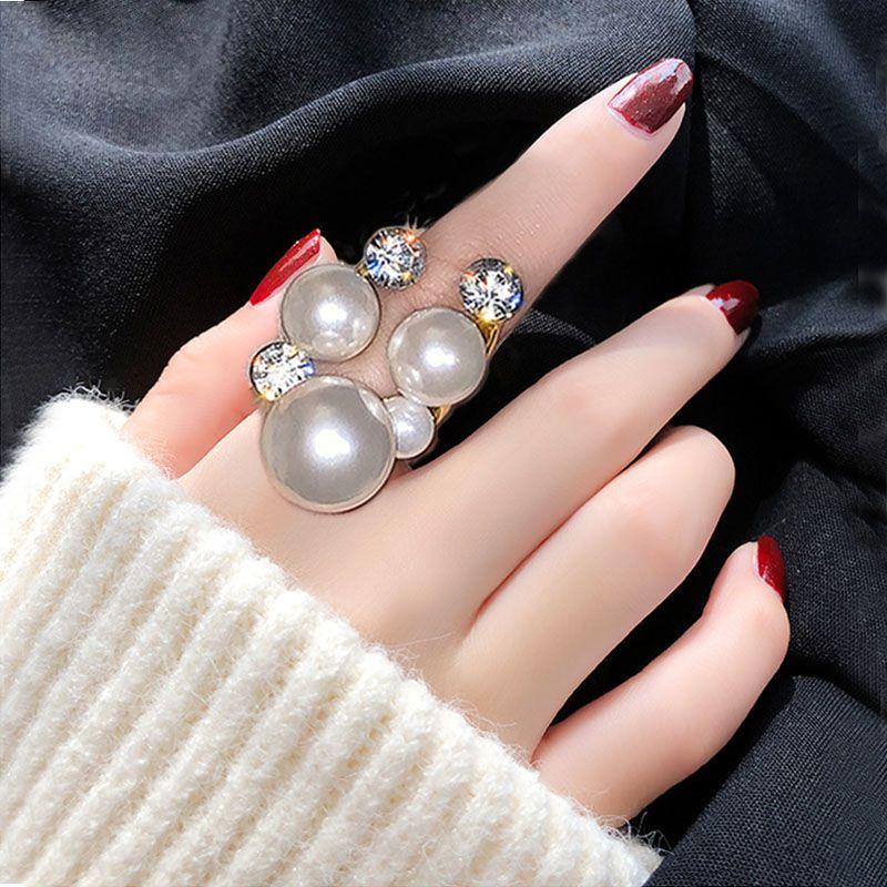 High-end Light Luxury Pearl Open Ring Personality Cold Wind Ring
