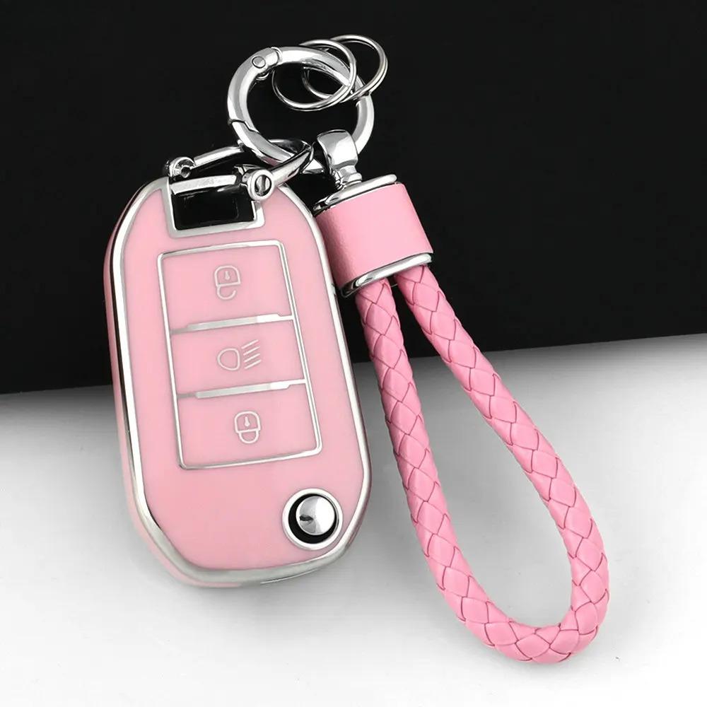 TPU Car Flip Key Case Cover Shell Fob for Peugeot 208 308 408 508 2008 3008 4008 5008 Key Chain Citroen C3 C4 CACTUS C6 C8
