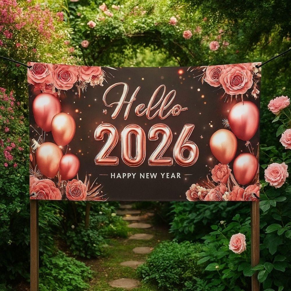 Black Gold Party Backdrop Glitter Pink Event Decoration 2026 New Year Banner Family Portrait