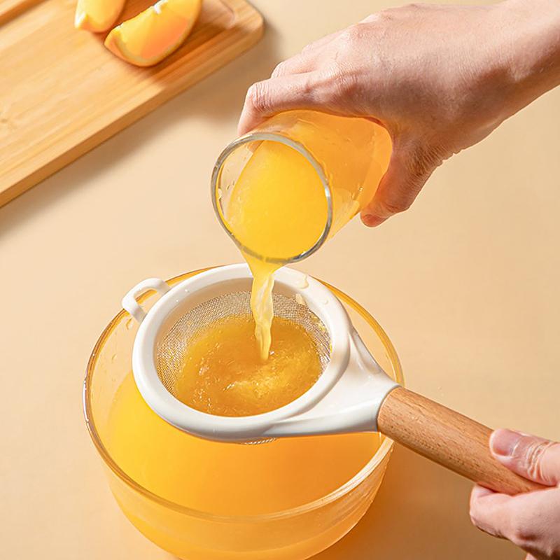 Wooden Handle Sieve Stainless Steel Fine Mesh Flour Sifter Colander Sugar Cocoa Matcha Powder Flour Colander Hand-Held