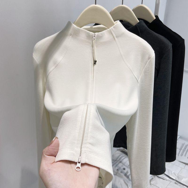 Women s German Velvet Half-High Collar Zipper Top - Warm, Thick, Slim Fit, Multi-Color M абрикосовый