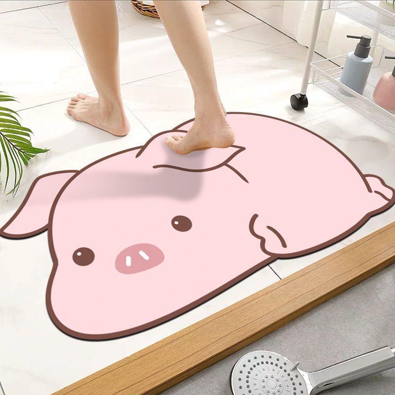 Tapete de Chão de Lama Diatomácea Desenho Animado Tapete de Chão de Banheiro Absorção de Água Secagem Rápida Tapete Antiderrapante Resistente à Sujeira e Fácil de Cuidar Tapete para os Pés