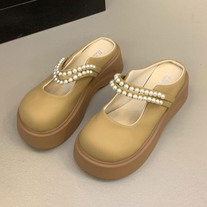 

Толстоподошвенные однопедальные жемчужные французские Мэри Джейн с сумкой-головой, полушлепанцы женские весенне-летние для улицы, новые крутые шлепанцы 2025 40 абрикосовый