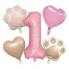 7PCS Animal Let's Pawty Dog Cat Paw Heart-shaped Aluminum Balloon 32inch Pink 1-9 Number Birthday Party Deco Balloon Baby Shower