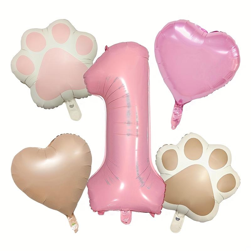 7PCS Animal Let's Pawty Dog Cat Paw Heart-shaped Aluminum Balloon 32inch Pink 1-9 Number Birthday Party Deco Balloon Baby Shower