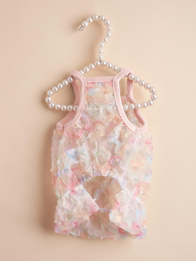 Pet Clothes Dog Dress, Colorful Mesh Floral Skirt, Sling Design, for Small Dogs/Cats, Girl Dog Apparel, Cute Summer Outfit