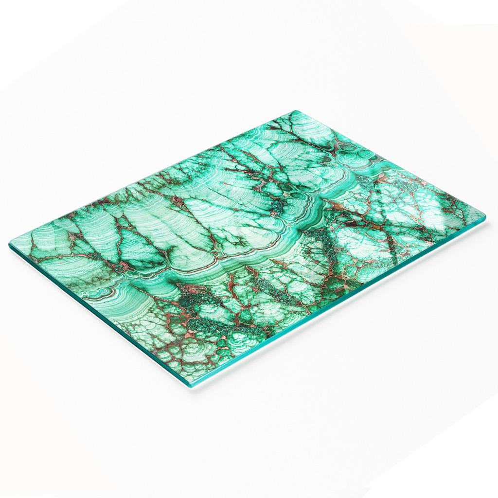 Decorative Kitchen Cutting Board, Tempered Glass, Malachite, 80x52 cm
