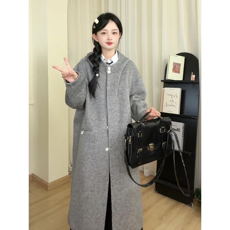 

Корейское высококачественное двухстороннее шерстяное пальто с капюшоном для женщин на осень и зиму, однобортное шерстяное пальто M
