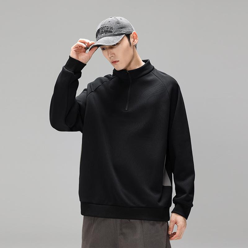 Retro Half-Zip Stand Collar Warm Hoodie - Heavyweight Velvet, Casual Solid Color Sports Top