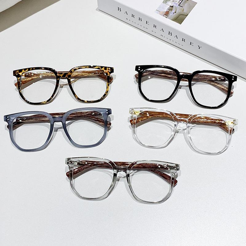 Large Frame Wooden Grain Leg Glasses TR Anti Blue Light Eyewear Unisex Classic Square Computer Eyeglasses