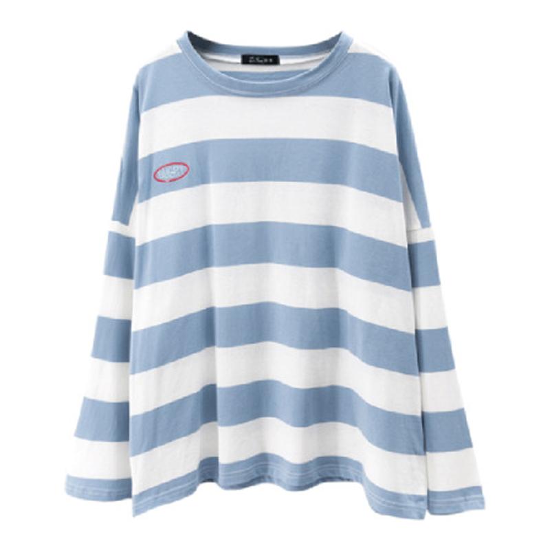 Women Spring Autumn Stripes Long Sleeve Loose T Shirt Blouse