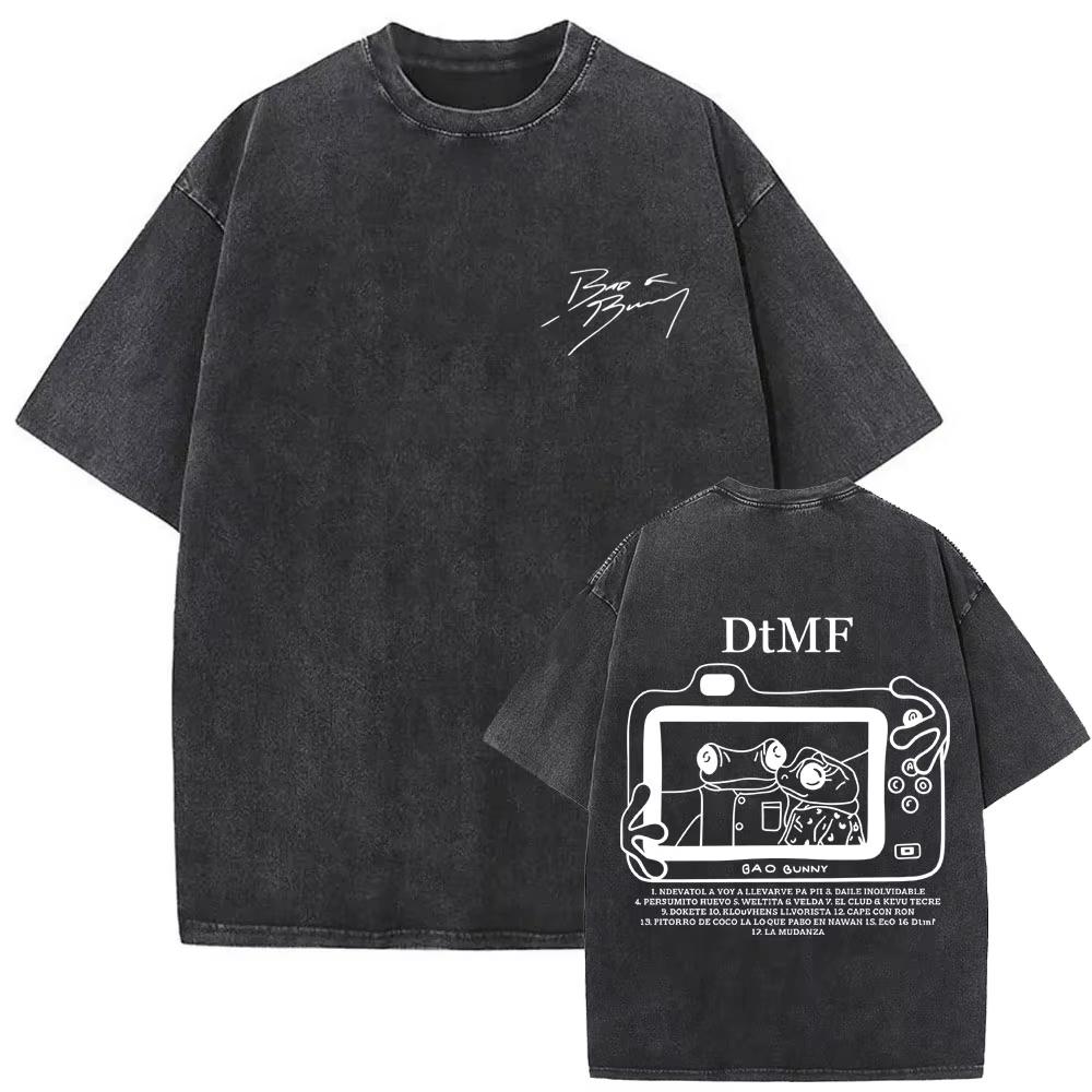 Summer Hot Sale Rapper Bad Bunny Washed Vintage T-shirt Debi Tirar Mas Fotos DTMF World Tour 2026 T Shirts Men Women Vintage Oversized Tshirt