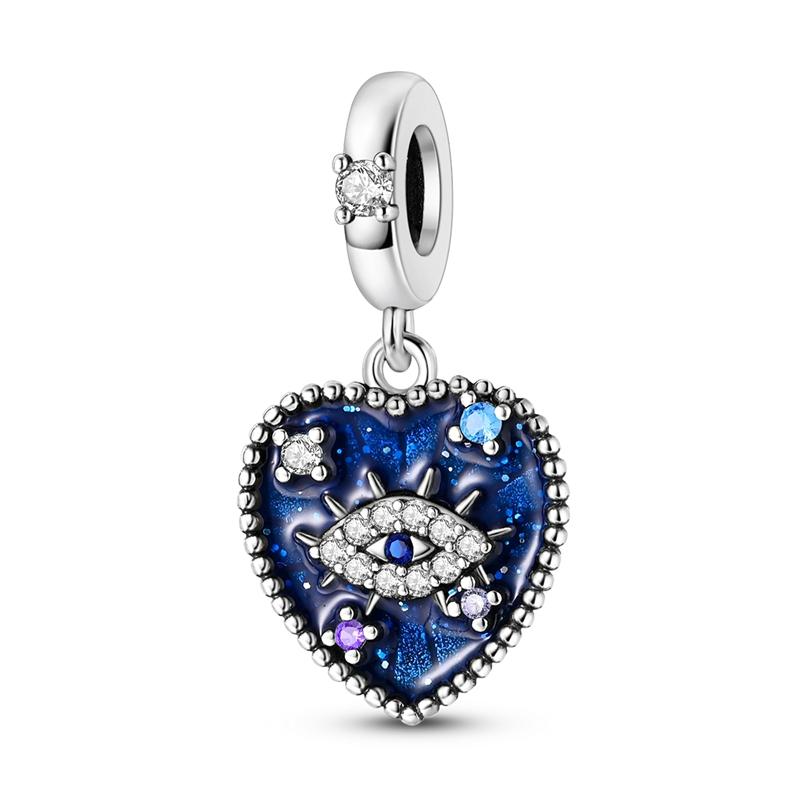 925 Silver Charms Beads Colorful Palm and Blue Eyes Pendants For Women Girls Bracelet Necklace Making Gifts