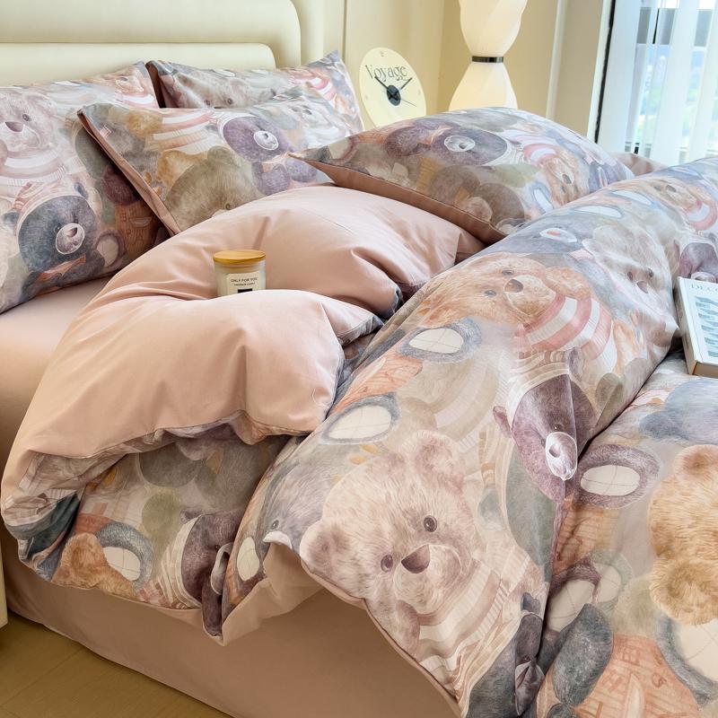 Sleep Grid Digital Printed Cotton Thickened Woolen Four Piece Set