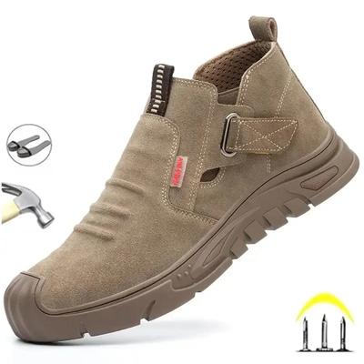 Calçados de segurança com biqueira de aço para homens, calçados de trabalho antiderrapantes e resistentes ao desgaste, calçados de soldagem elétrica de proteção para homens, botas de couro de vaca46