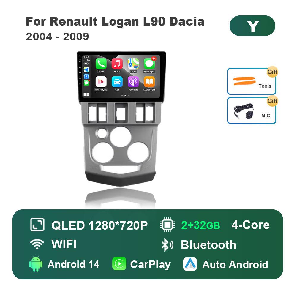 Car Video Multimedia player DSP Stereo for Renault Logan L90 Dacia 2004 - 2009 Android 14 GPS Navi WiFi IPS Screen 4G Bluetooth