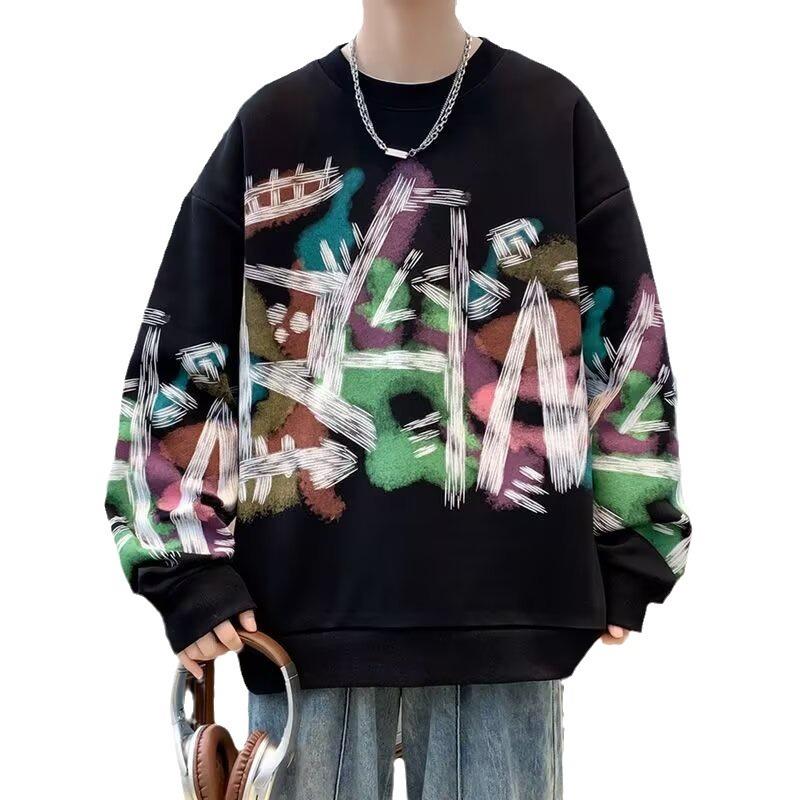 Amerikanischer personalisierter Graffiti-Pullover Herren Langarm Trendiges Herren-Oberteil Trendiger Rüpel Gutaussehend 2025 Neues Herren-Oberteil