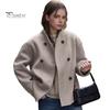 Loose Fit Women Jacket Fall Winter Single-breasted Double-breasted Thickened Cardigan Coat Long Sleeves Stand Collar Chest Pockets Outwear Casual