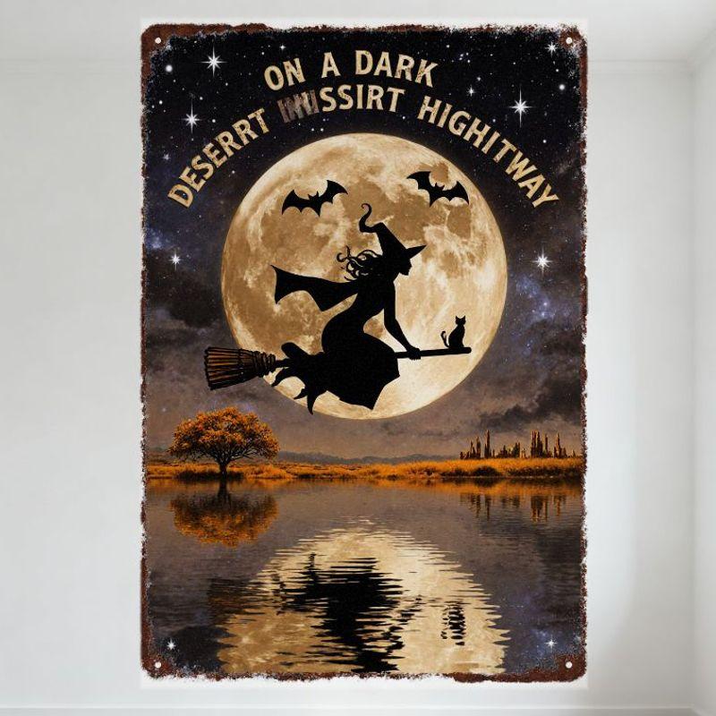 

Vintage Style Metal Sign Witch on Broom Full Moon Starry Night Water Reflection Halloween Decor for Home Bar Pub Wall Art 20x30cm（7.8x11.8inch）