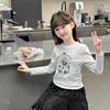 Girls' Korean Style Long-Sleeve Cotton T-Shirt, Spring 2026 Round Neck Base Layer for Kids