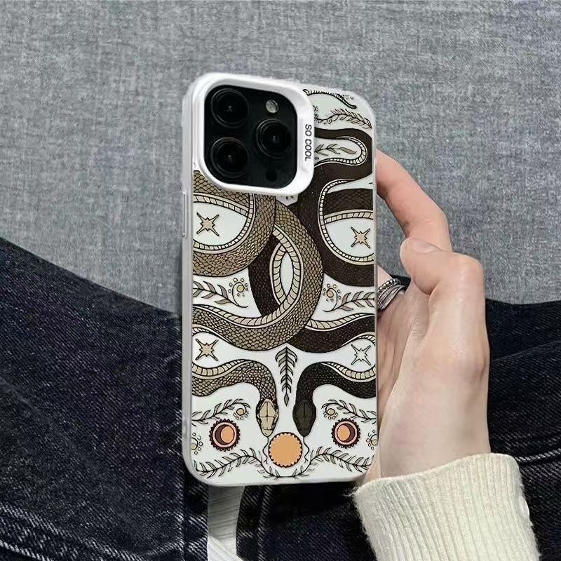 Double Snake Playing Beads Apple 16 Mobile Phone Case iPhone15promax Advanced Sense Colored Silver 14/13 Anti-drop Case 12