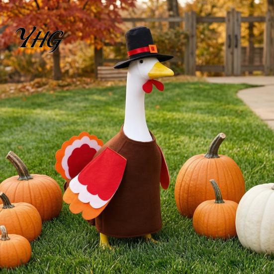 Thanksgiving Garden Goose Outfit 1 Set Turkey Outfit, Porch Costume, with Top Festive Outdoor Clothing Hat And Wings for 23 Inch Statue, Lawn
