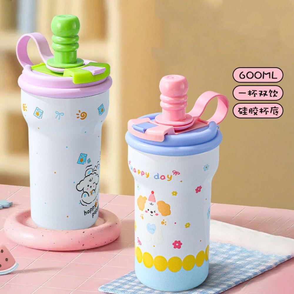 Cute 600ml Vacuum Cup 316 Ceramic Stainless Steel Insulated Cup Cartoon Large Capacity Water Mug