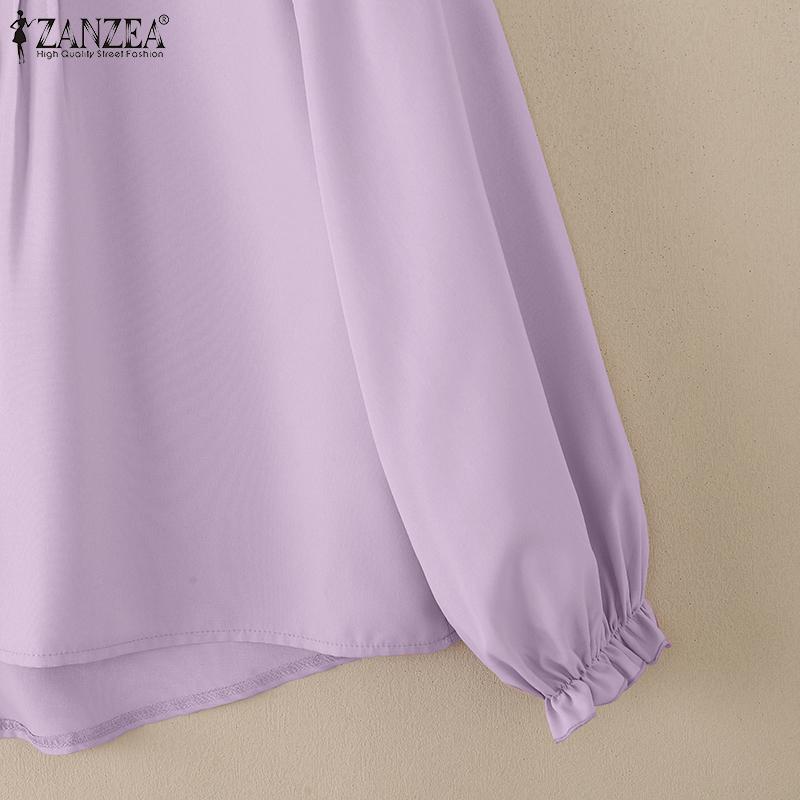 ZANZEA Women Casual Round Neck Loose Long Sleeve Blouse