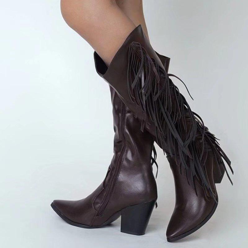 Botas de mujer Botas de flecos de moda Botas de tacón grueso puntiagudas  botas de mujer comprar a buen precio — entrega gratuita, reseñas reales con  fotos — Joom