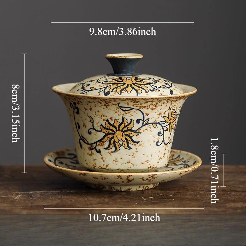 

Ceramic Sancai Cover Bowl Household Tea Cup High End Antique Style Tea Bowl with Lid Drinking Utensils Tea Set Accessories 130ml