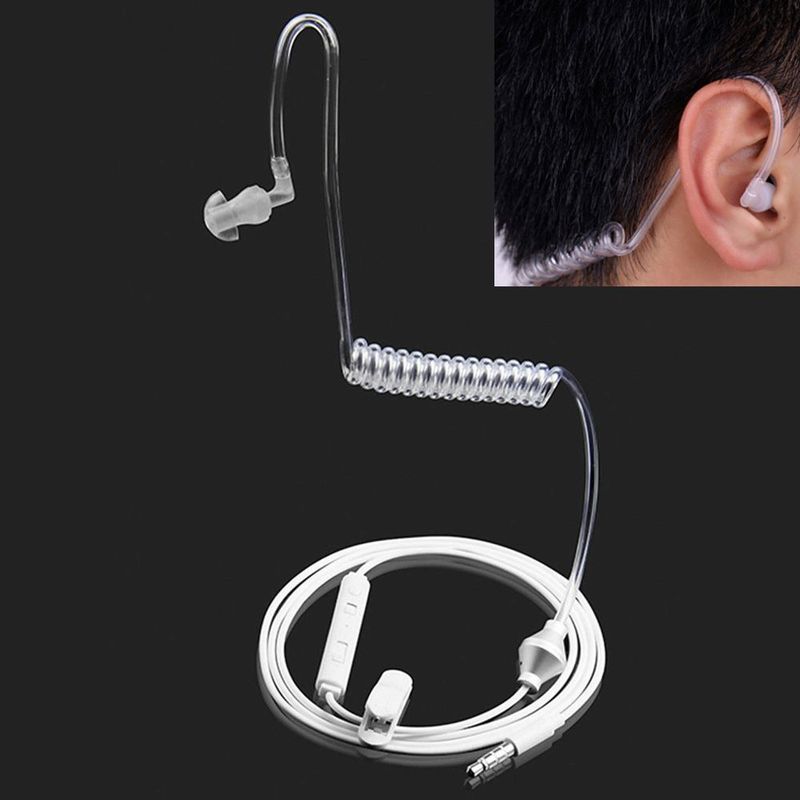 Monitor Walkie Security Anti Radiation Single Stereo Mobile Phone with Air Pipe 3.5mm Spring Earphone Headset Earbuds Earpiece