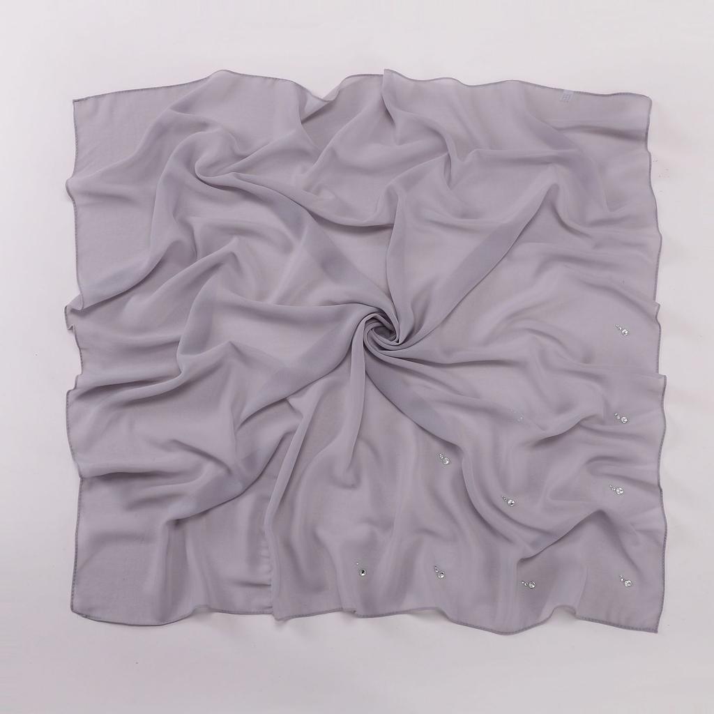 New Arrival Pearl Chiffon Drop-Shaped Rhinestone Square Scarf, High-Quality Hijab for Malaysian Malay Women