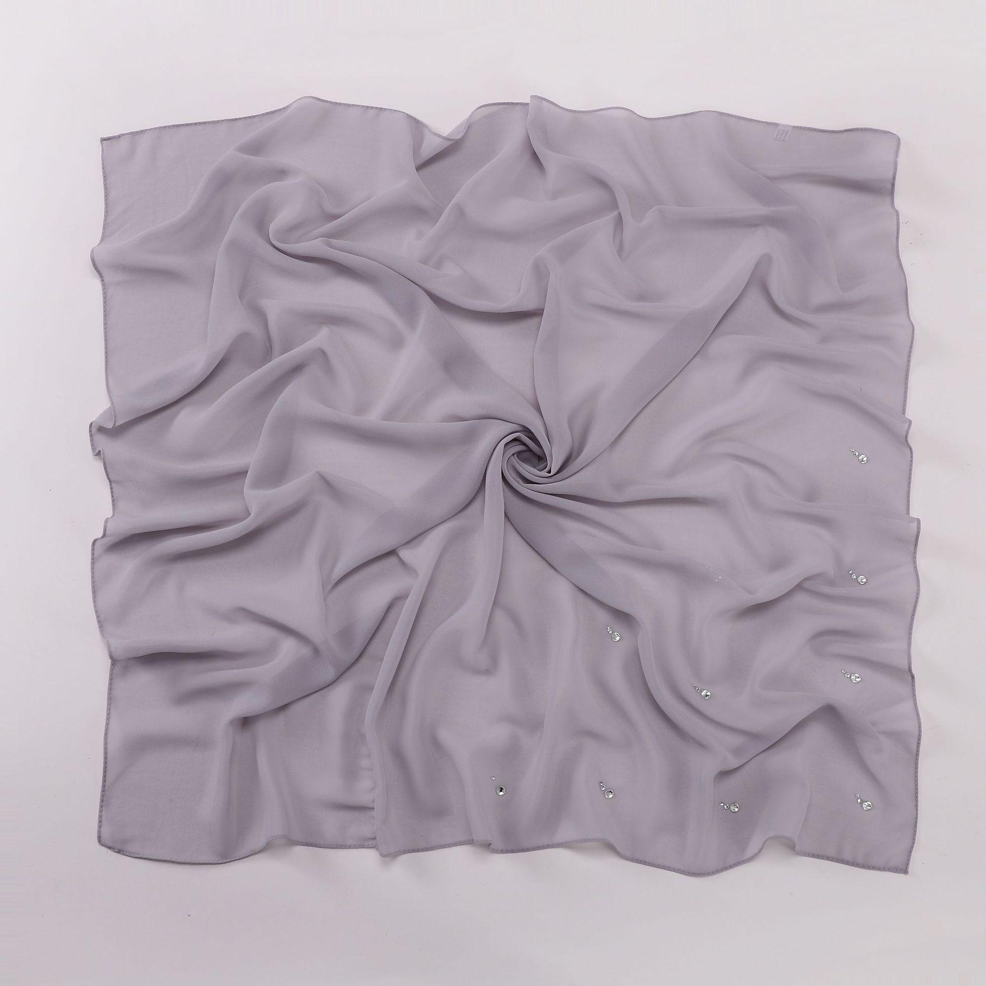 

New Arrival Pearl Chiffon Drop-Shaped Rhinestone Square Scarf, High-Quality Hijab for Malaysian Malay Women