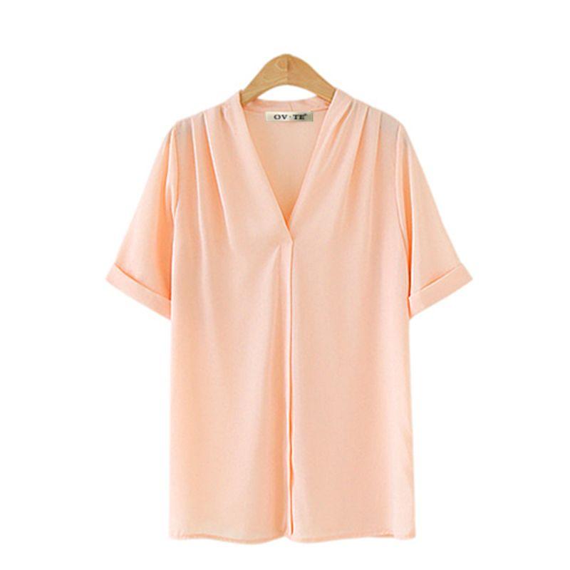 New Arrival Plus Size Women's Clothing Fashion Style Short Sleeve Tops European Station Loose Slimming and All-Matching Pure Color Chiffon Shirt