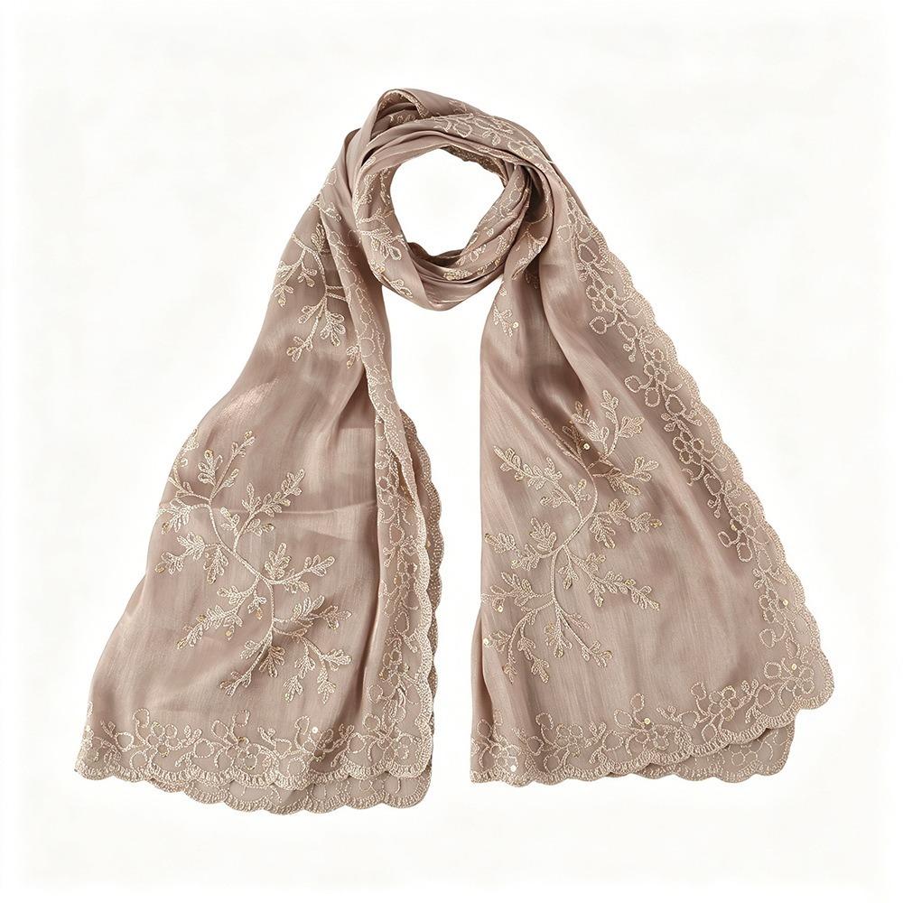 Flowy Sequin Floral Hijab Sparkly Sequin Embroidered Hijab Lace Edge Shawl Wedding Occasion