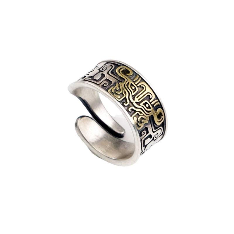 Adjustable Open Ring Men Women Vintage Mythical Beast Motif Geometric Statement Retro Style Metal Jewelry